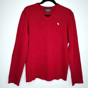 Vintage Abercrombie Muscle Knit Red Wool V‎ Neck Sweater L